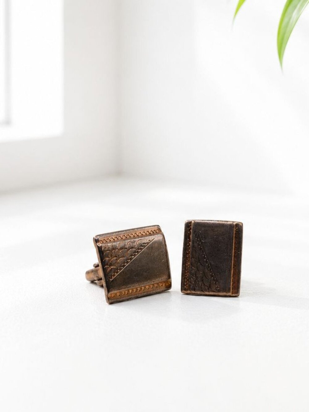 Vintage Bronze Square Cufflinks With Textured Engraving Mens Accessories Classic